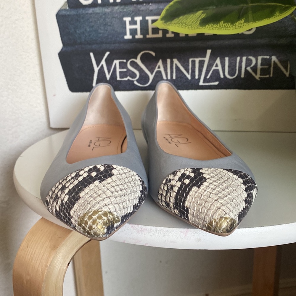 Agl Leather Python Snake Print Mika Cap Toe Balle… - image 3